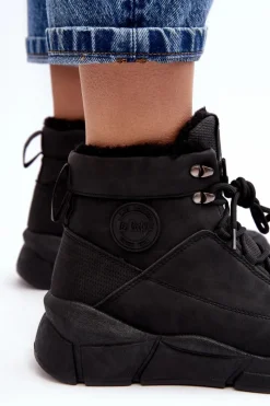 New Damskie Ocieplane Botki Na Platformie LCJ-23-44-1979L Czarne Damskie Trekkingowe Damskie|Damskie Trapery