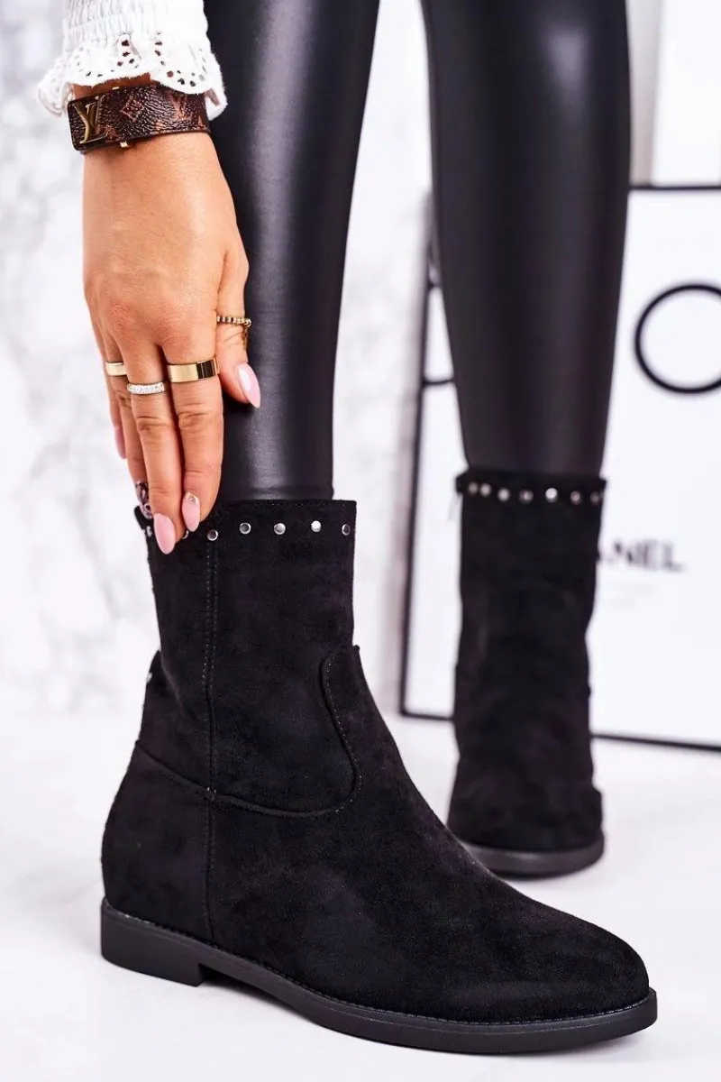 Best Boto Damskie Ocieplane Botki Na Koturnie Zamszowe Czarne Performance