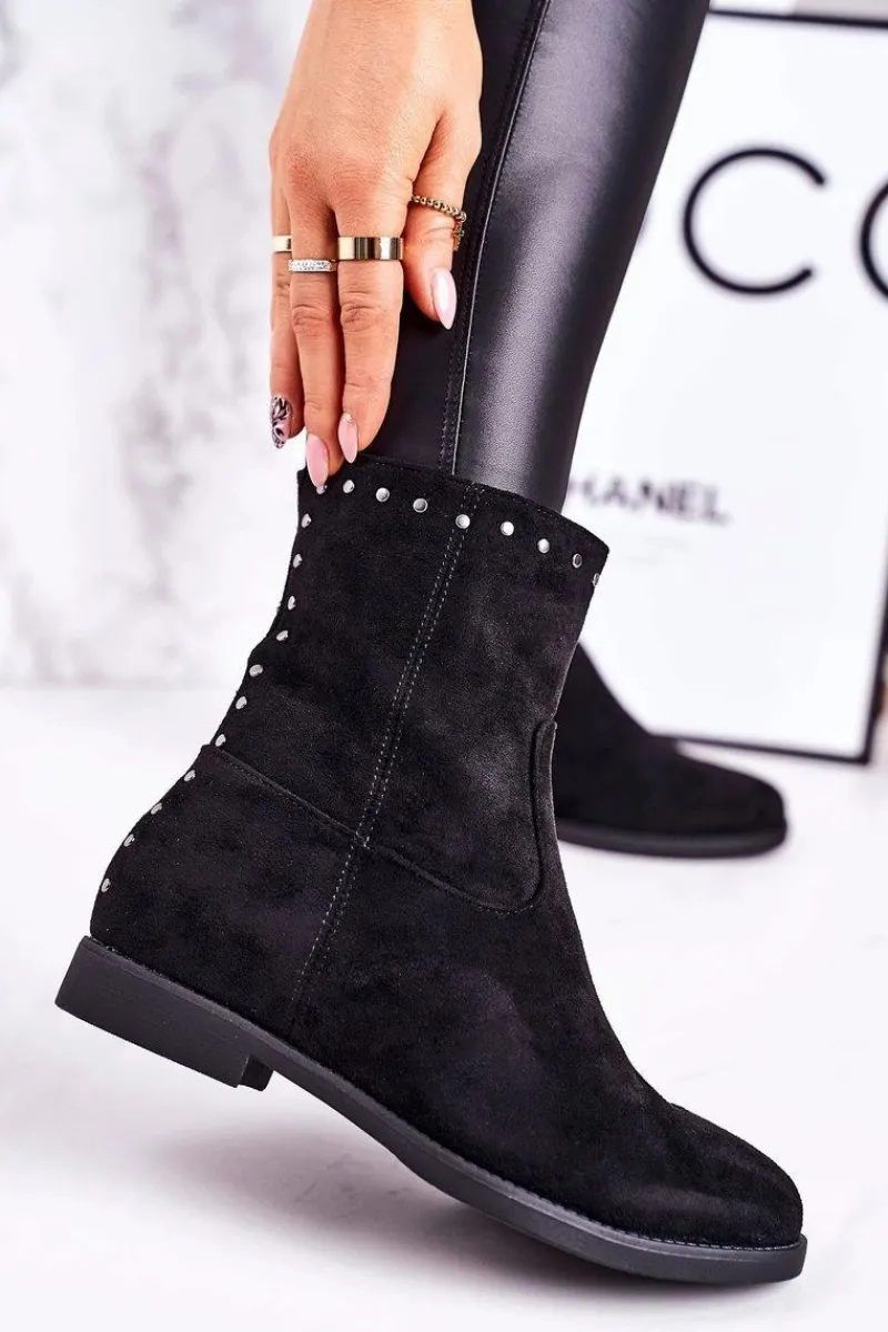 Best Boto Damskie Ocieplane Botki Na Koturnie Zamszowe Czarne Performance