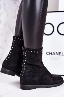Best Boto Damskie Ocieplane Botki Na Koturnie Zamszowe Czarne Performance
