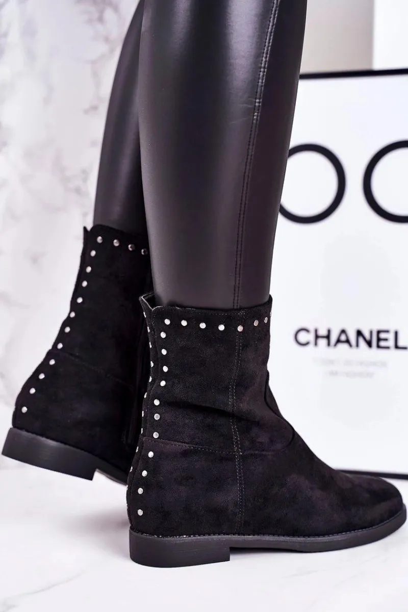 Best Boto Damskie Ocieplane Botki Na Koturnie Zamszowe Czarne Performance