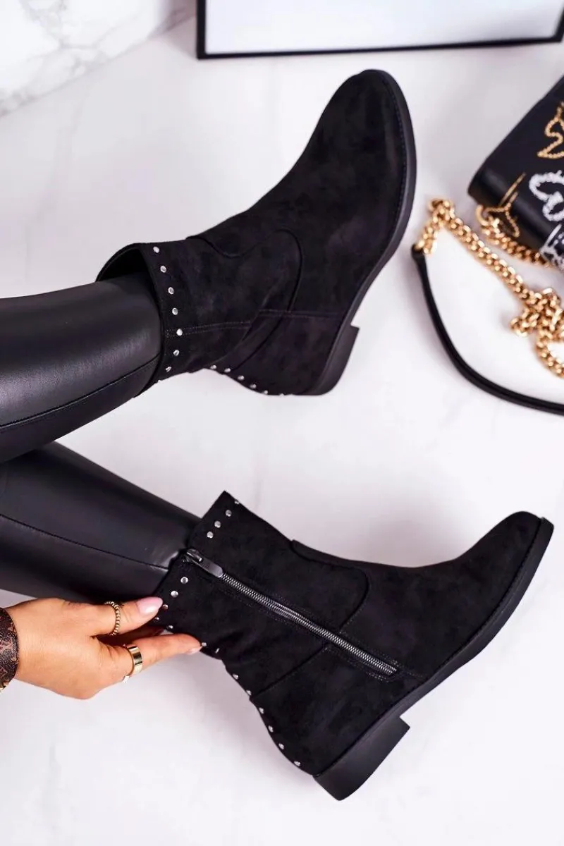 Best Boto Damskie Ocieplane Botki Na Koturnie Zamszowe Czarne Performance