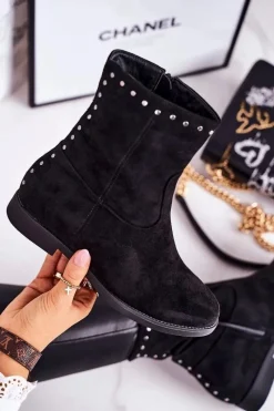 Best Boto Damskie Ocieplane Botki Na Koturnie Zamszowe Czarne Performance