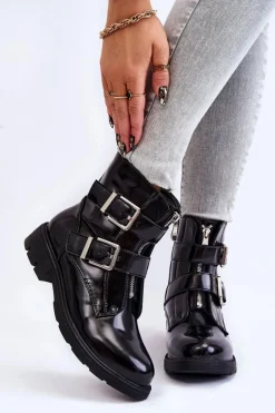 Online Damskie Ocieplane Botki Na Płaskim Obcasie Z Suwakiem Czarne Joshie Damskie Czarne Botki|Botki Zimowe Damskie