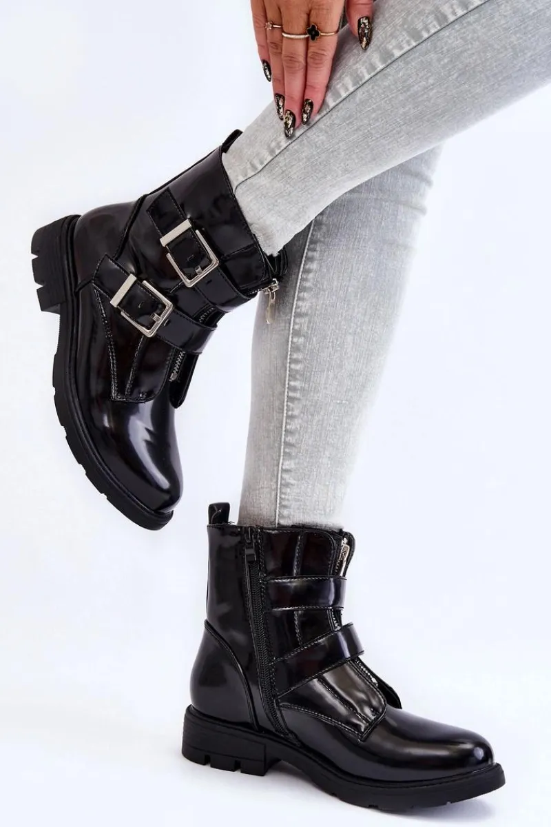 Online Damskie Ocieplane Botki Na Płaskim Obcasie Z Suwakiem Czarne Joshie Damskie Czarne Botki|Botki Zimowe Damskie