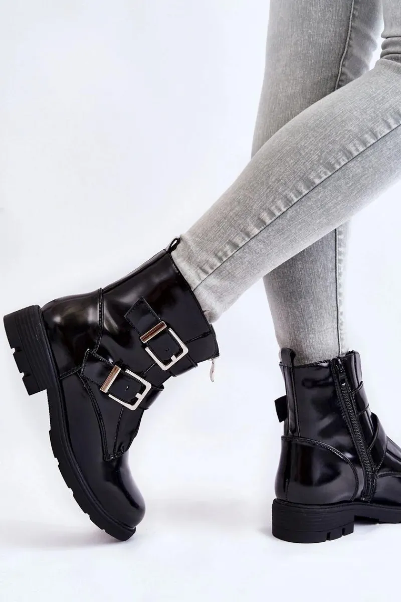 Online Damskie Ocieplane Botki Na Płaskim Obcasie Z Suwakiem Czarne Joshie Damskie Czarne Botki|Botki Zimowe Damskie