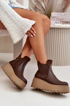 Online Damskie Ocieplane Botki Na Platformie I Koturnie Brązowe Mivanira Damskie Botki Na Koturnie|Brązowe I Beżowe Botki