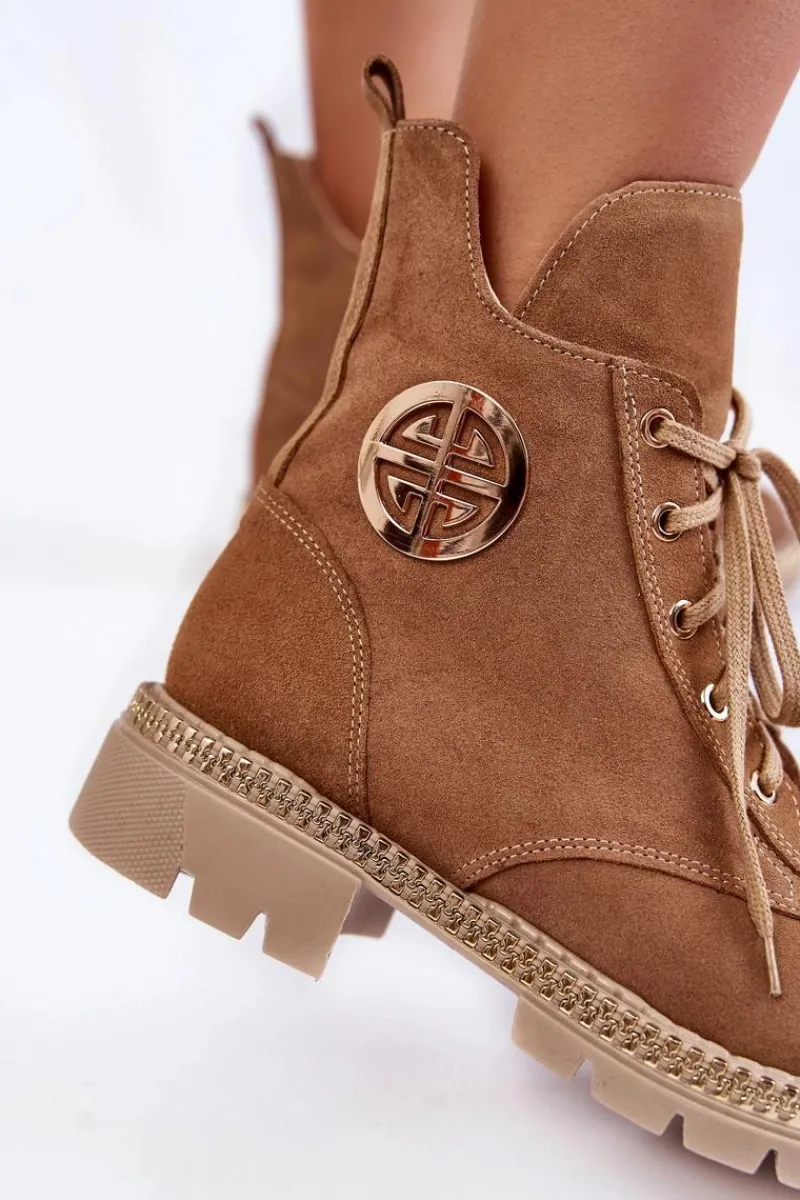 Botki Skórzane|Botki Sznurowane>Boto Damskie Ocieplane Botki Na Suwak Camel Sinem