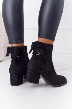 Best Boto Damskie Ocieplane Botki Na Słupku Czarne Kayla