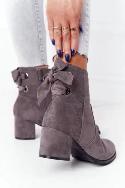 Online Damskie Ocieplane Botki Na Słupku Szare Kayla Damskie Botki Na Słupku|Czarne Botki