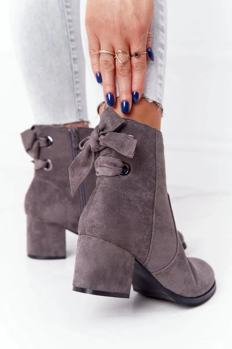 Online Damskie Ocieplane Botki Na Słupku Szare Kayla Damskie Botki Na Słupku|Czarne Botki