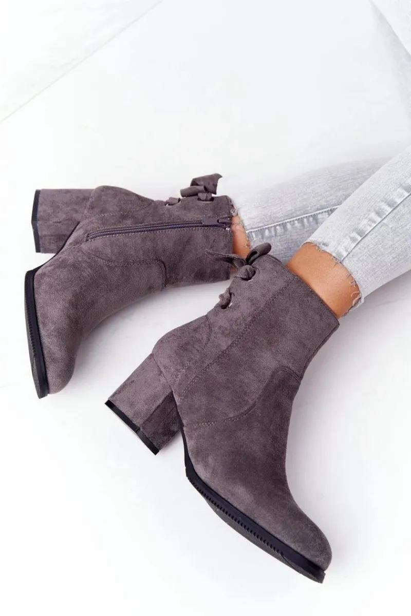 Online Damskie Ocieplane Botki Na Słupku Szare Kayla Damskie Botki Na Słupku|Czarne Botki