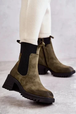 Botki Na Słupku|Czarne Botki>Boto Damskie Ocieplane Botki Na Obcasie Zielone Abella