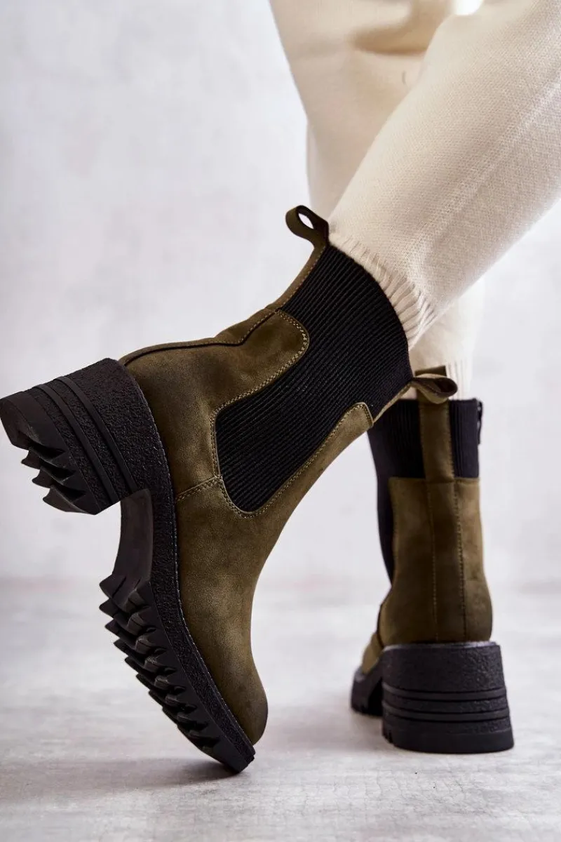 Botki Na Słupku|Czarne Botki>Boto Damskie Ocieplane Botki Na Obcasie Zielone Abella