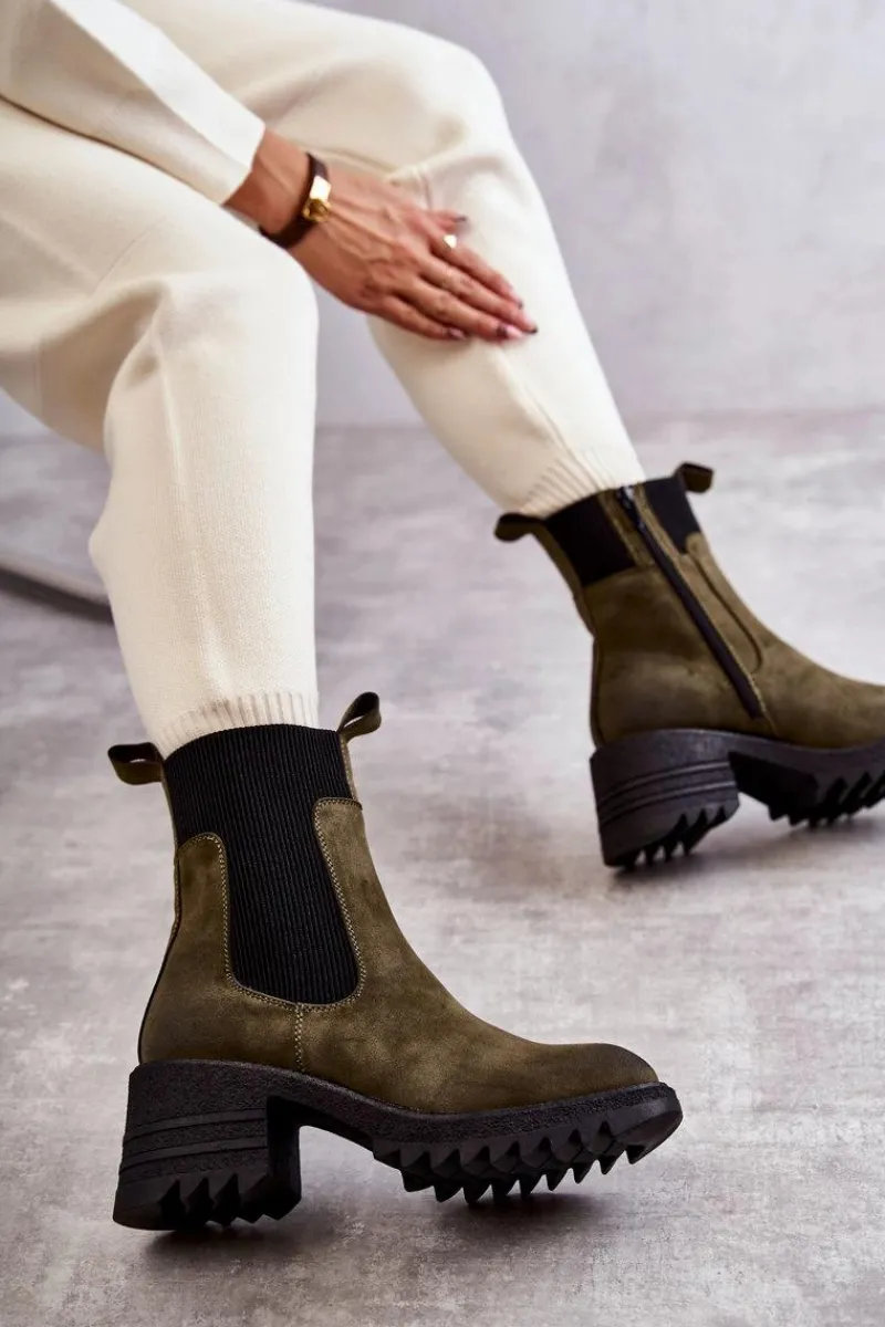 Botki Na Słupku|Czarne Botki>Boto Damskie Ocieplane Botki Na Obcasie Zielone Abella