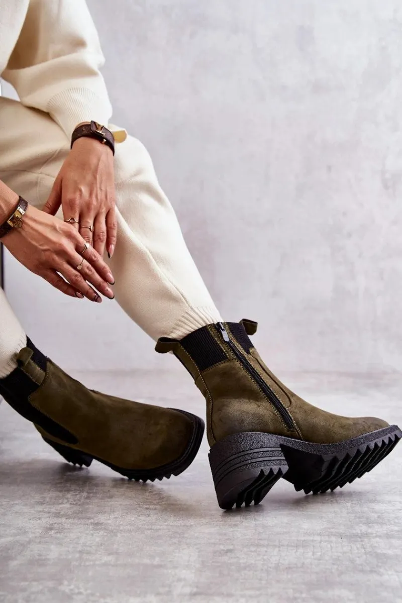 Botki Na Słupku|Czarne Botki>Boto Damskie Ocieplane Botki Na Obcasie Zielone Abella