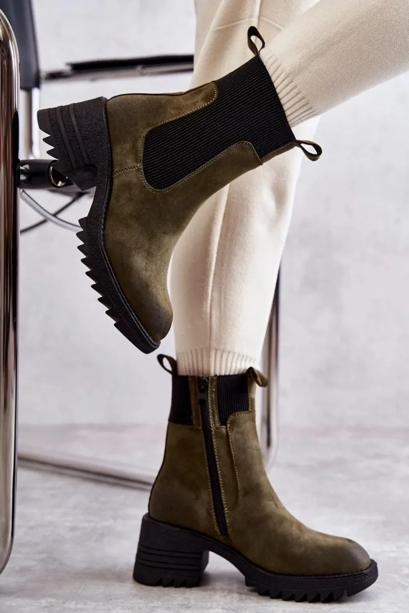 Botki Na Słupku|Czarne Botki>Boto Damskie Ocieplane Botki Na Obcasie Zielone Abella