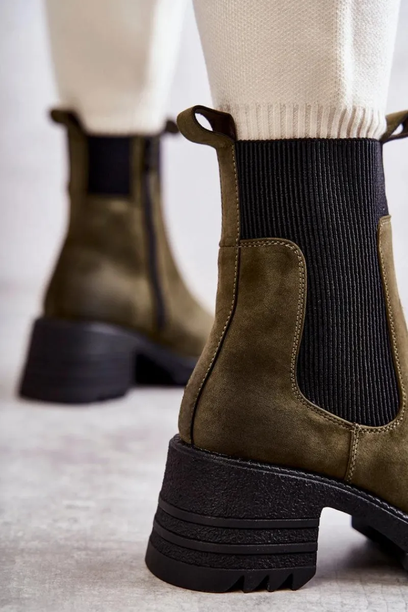 Botki Na Słupku|Czarne Botki>Boto Damskie Ocieplane Botki Na Obcasie Zielone Abella