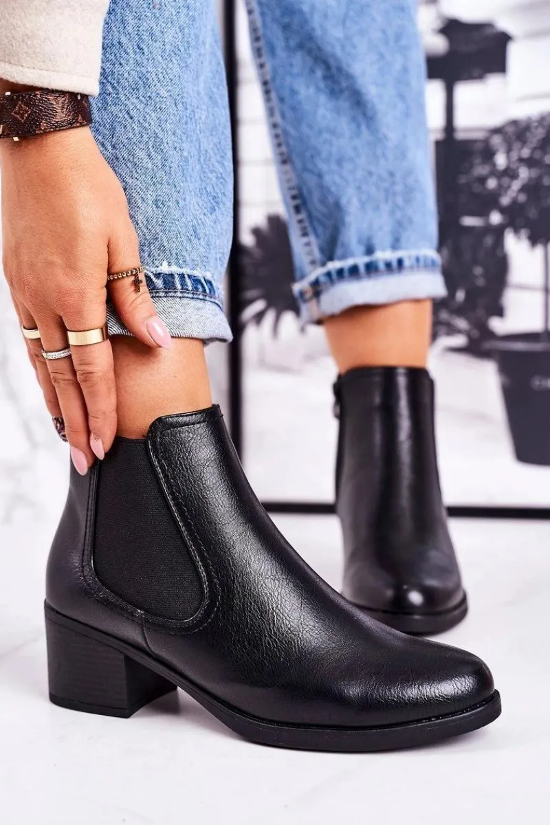 Botki Na Słupku|Czarne Botki>Boto Damskie Ocieplane Botki Sztyblety Na Obcasie Czarne Forevermore