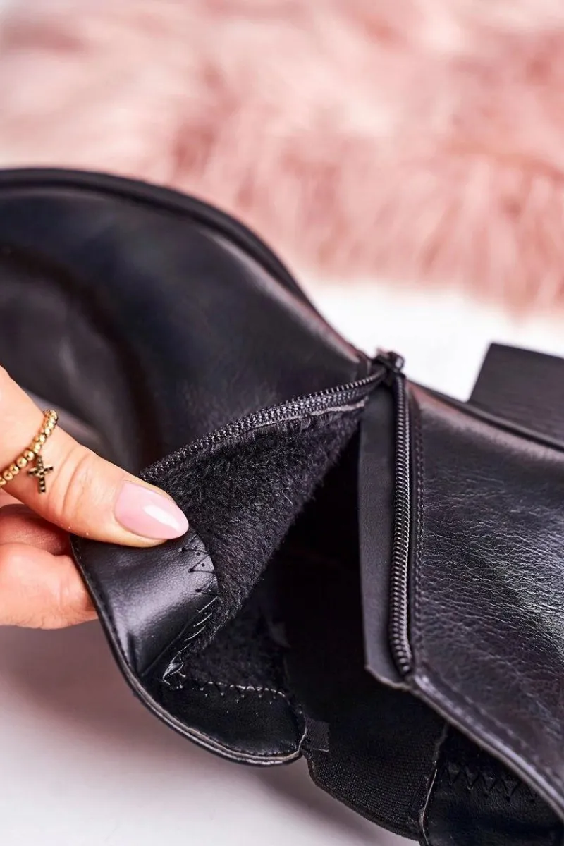 Botki Na Słupku|Czarne Botki>Boto Damskie Ocieplane Botki Sztyblety Na Obcasie Czarne Forevermore