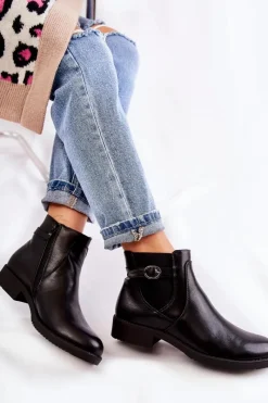 Czarne Botki|Botki Zimowe Damskie><noscript><img width=