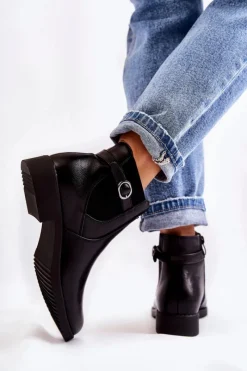 Czarne Botki|Botki Zimowe Damskie><noscript><img width=