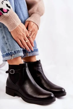 Czarne Botki|Botki Zimowe Damskie><noscript><img width=