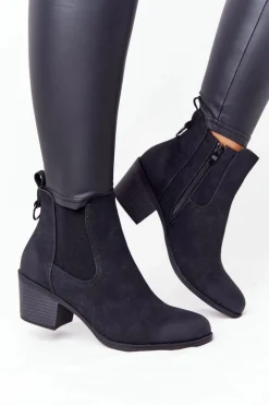 Boto Damskie Ocieplane Botki Sztyblety Na Obcasie Czarne Trinity