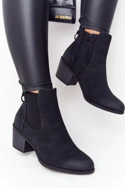 Boto Damskie Ocieplane Botki Sztyblety Na Obcasie Czarne Trinity