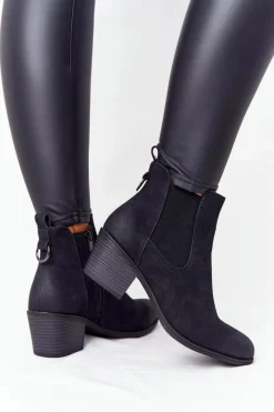 Boto Damskie Ocieplane Botki Sztyblety Na Obcasie Czarne Trinity