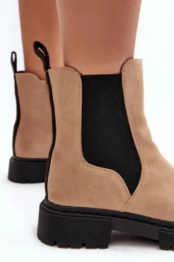 New Damskie Ocieplane Botki Sztyblety Na Suwak Beżowe Vesta Damskie Brązowe I Beżowe Botki|Botki Płaskie