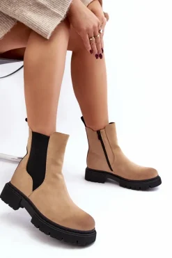 New Damskie Ocieplane Botki Sztyblety Na Suwak Beżowe Vesta Damskie Brązowe I Beżowe Botki|Botki Płaskie