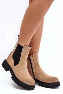 New Damskie Ocieplane Botki Sztyblety Na Suwak Beżowe Vesta Damskie Brązowe I Beżowe Botki|Botki Płaskie