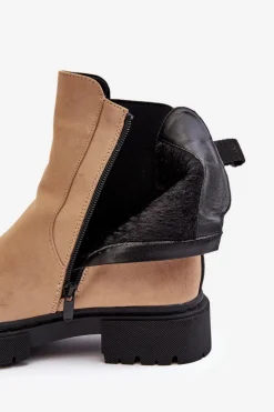 New Damskie Ocieplane Botki Sztyblety Na Suwak Beżowe Vesta Damskie Brązowe I Beżowe Botki|Botki Płaskie