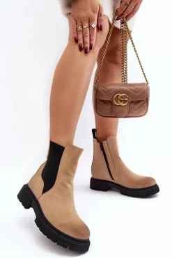 New Damskie Ocieplane Botki Sztyblety Na Suwak Beżowe Vesta Damskie Brązowe I Beżowe Botki|Botki Płaskie