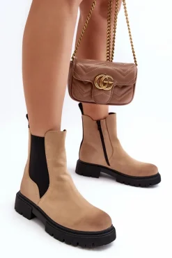 New Damskie Ocieplane Botki Sztyblety Na Suwak Beżowe Vesta Damskie Brązowe I Beżowe Botki|Botki Płaskie