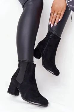 Botki Na Słupku|Czarne Botki>Boto Damskie Ocieplane Botki Sztyblety Na Słupku Czarne Juliette