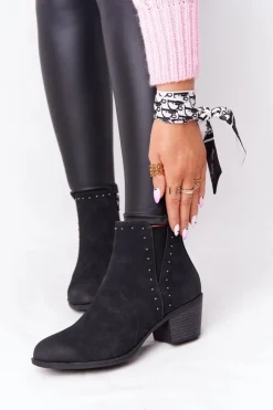 Clearance Damskie Ocieplane Botki Sztyblety Na Słupku Czarne Morgan Damskie Botki Na Słupku|Czarne Botki