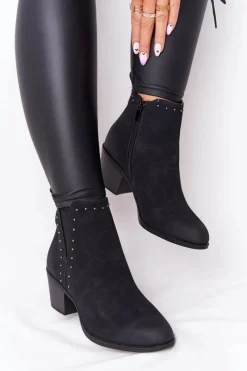 Clearance Damskie Ocieplane Botki Sztyblety Na Słupku Czarne Morgan Damskie Botki Na Słupku|Czarne Botki