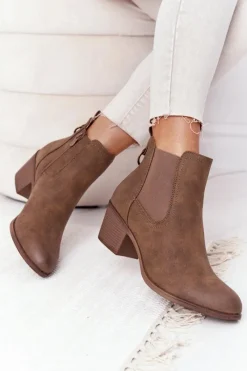 Botki Na Słupku|Botki Zimowe Damskie>Boto Damskie Ocieplane Botki Sztyblety Na Obcasie Khaki Trinity