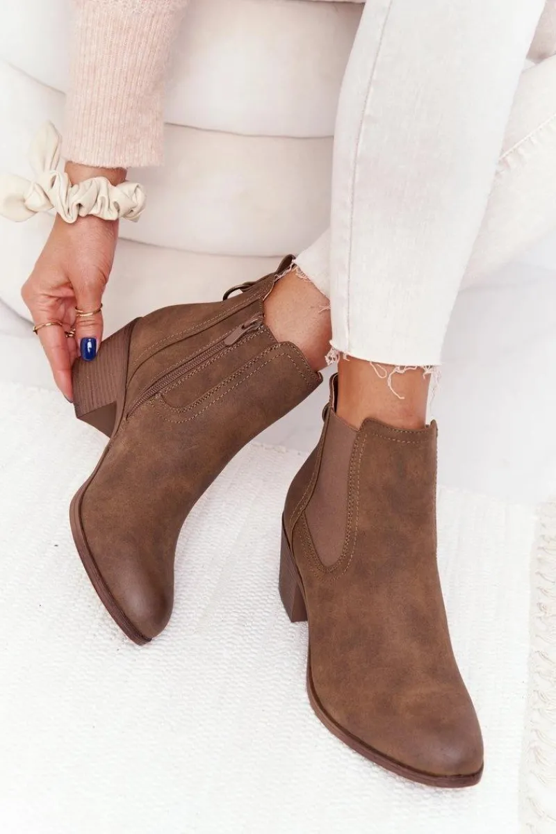 Botki Na Słupku|Botki Zimowe Damskie>Boto Damskie Ocieplane Botki Sztyblety Na Obcasie Khaki Trinity