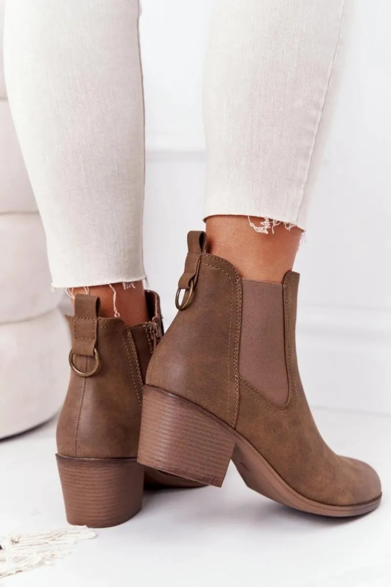 Botki Na Słupku|Botki Zimowe Damskie>Boto Damskie Ocieplane Botki Sztyblety Na Obcasie Khaki Trinity