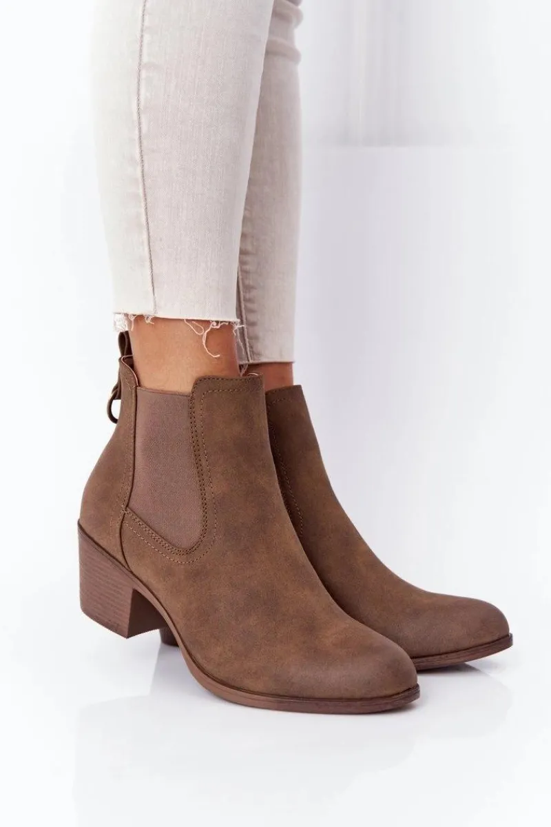 Botki Na Słupku|Botki Zimowe Damskie>Boto Damskie Ocieplane Botki Sztyblety Na Obcasie Khaki Trinity