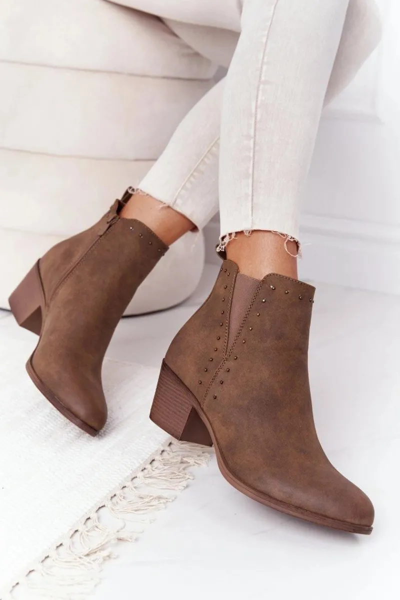 Outlet Boto Damskie Ocieplane Botki Sztyblety Na Słupku Khaki Morgan