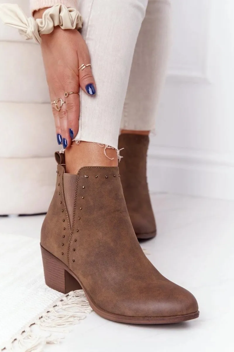 Outlet Boto Damskie Ocieplane Botki Sztyblety Na Słupku Khaki Morgan