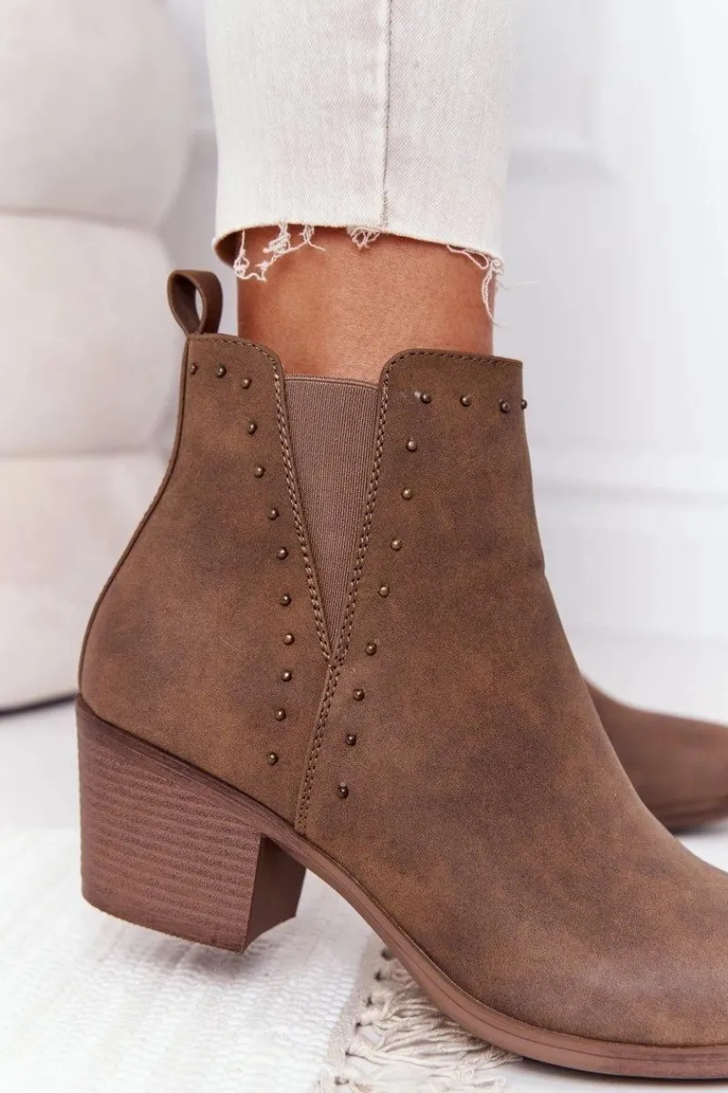 Outlet Boto Damskie Ocieplane Botki Sztyblety Na Słupku Khaki Morgan