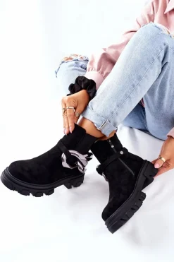 Clearance Damskie Ocieplane Botki Sztyblety Czarne Visione Damskie Czarne Botki|Botki Zimowe Damskie