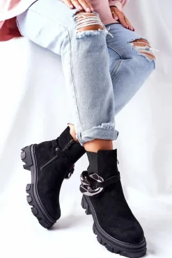 Clearance Damskie Ocieplane Botki Sztyblety Czarne Visione Damskie Czarne Botki|Botki Zimowe Damskie