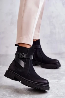 Damskie Ocieplane Botki Sztyblety Z Paskiem Czarne Jose Damskie Botki Zimowe Damskie|Brązowe I Beżowe Botki