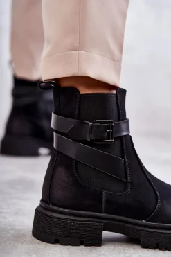 Damskie Ocieplane Botki Sztyblety Z Paskiem Czarne Jose Damskie Botki Zimowe Damskie|Brązowe I Beżowe Botki